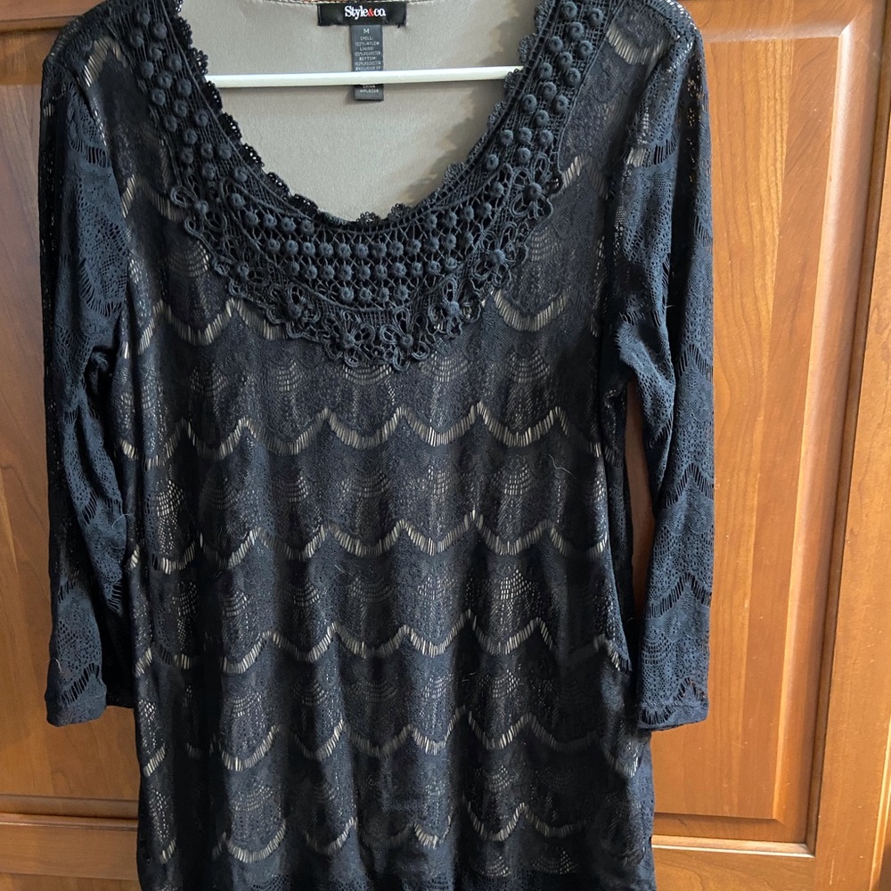 Style & Co. little black dress with lace overlay